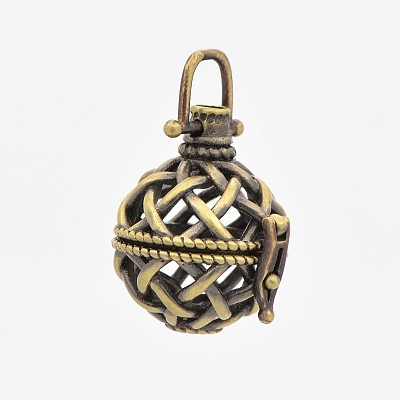 Vintage Filigree Round Brass Cage Pendants KK-D389-15AB-1