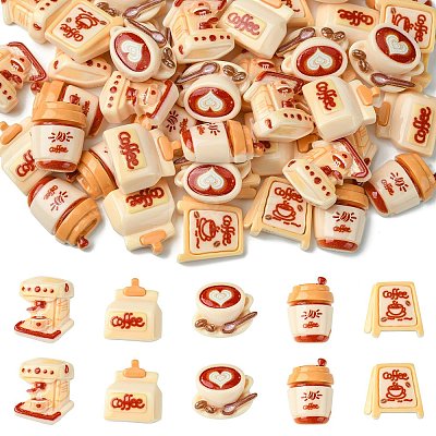 50Pcs 5 Styles Coffee Theme Opaque Resin Decoden Cabochons FIND-CJ0011-15-1