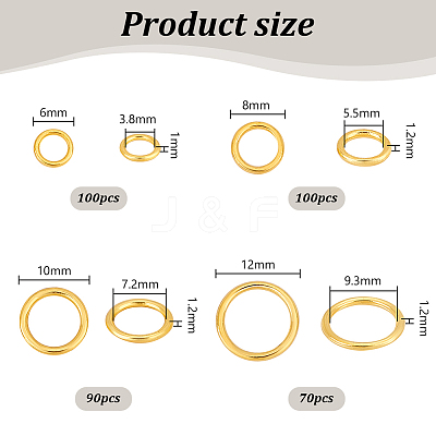 360Pcs 4 Styles Alloy Soldered Closed Jump Rings KK-PH0010-13G-1