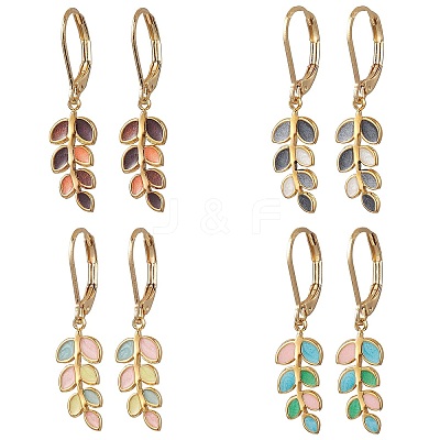 Leaf 304 Stainless Steel Enamel Leverback Earrings EJEW-JE06261-1