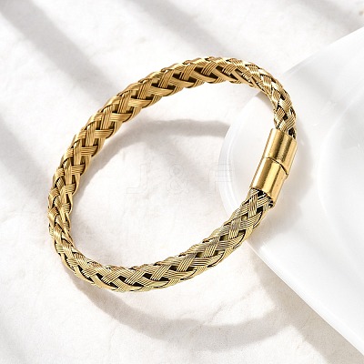 Braided 304 Stainless Steel Cuff Bangles for Women BJEW-A067-07G-1