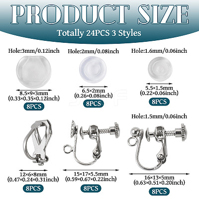 24Pcs 3 Styles 316 Stainless Steel Clip-on Earring Findings STAS-TA0006-31P-1