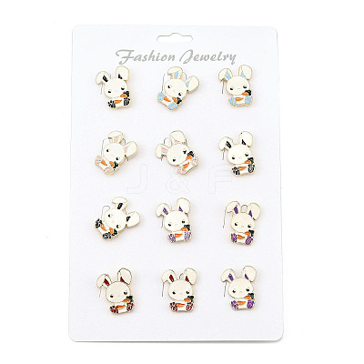 12Pcs 5 Colors Rabbit with Carrot Enamel Pins JEWB-A033-13G-1