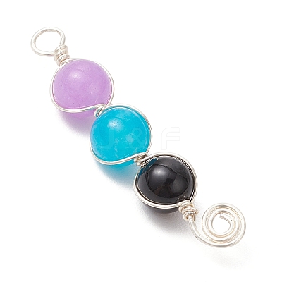 5Pcs 5 Styles Dyed Natural Malaysia Jade & Amethyst & Black Onyx(Dyed & Heated) & Rose Quartz & Labradorite Round Beaded Pendants PALLOY-JF04051-02-1