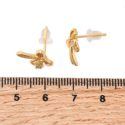 Brass Micro Pave Clear Cubic Zirconia Bowknot Stud Earrings EJEW-C158-14A-G-1