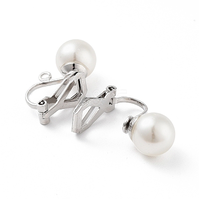 304 Stainless Steel Clip-on Earring Findings with Imitation Pearl Plastic Beaded STAS-H216-03B-P-1