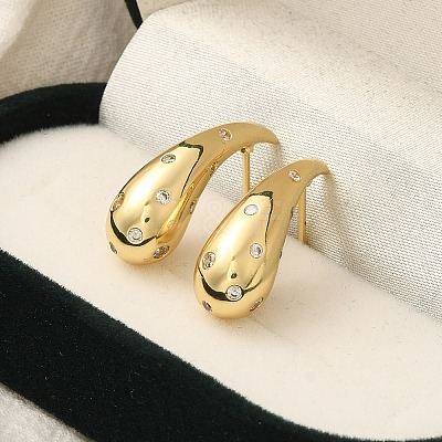 Rack Plating Teardrop Brass Micro Pave Clear Cubic Zirconia Stud Earrings EJEW-H143-18G-1