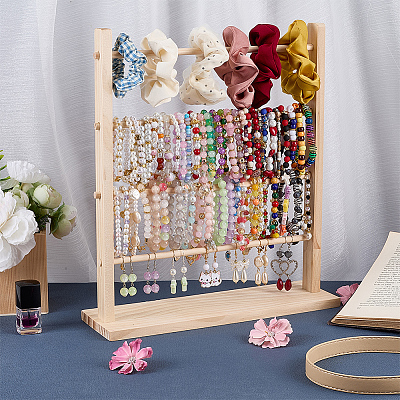4-Tier Detachable Wooden Bracelet Organizer Display Tower Stands ODIS-WH0043-262A-1