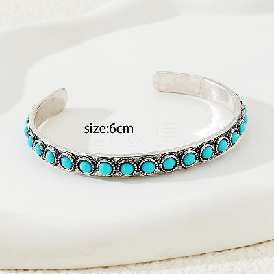 Flat Round Alloy & Synthetic Turquoise Cuff Bangles for Women FS-WG26A2D-01-1