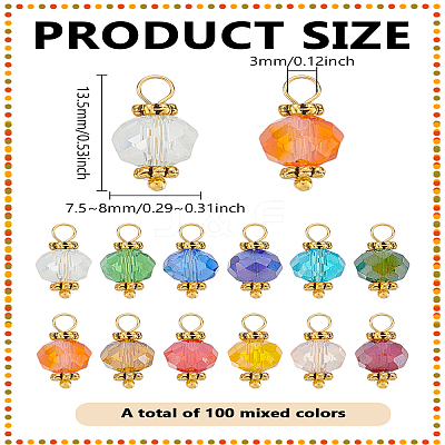 100Pcs Glass Pendants PALLOY-LP00002-1