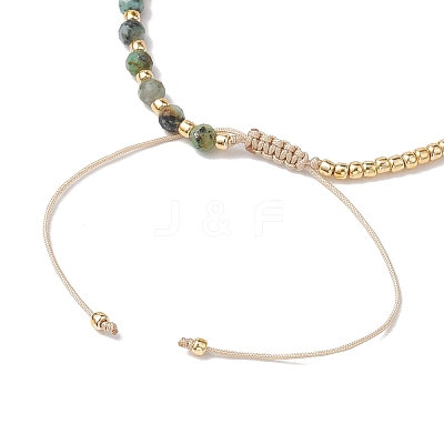 3mm Round Faceted Natural African Turquoise(Jasper) & Seed Beads Braided Bead Bracelets BJEW-JB10594-03-1