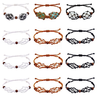 12Pcs Adjustable Braided Nylon Cord Macrame Pouch Bracelet Making AJEW-SW00010-02-1