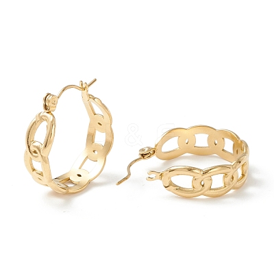 Ion Plating(IP) 304 Stainless Steel Curb Chain Chunky Hoop Earrings for Women EJEW-P197-05G-1