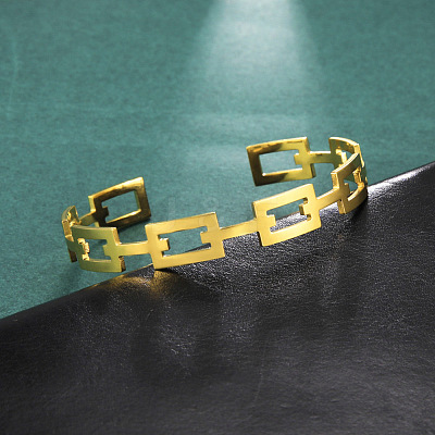 304 Stainless Steel Hollow Rectangle Cuff Bangles LS-BJEW-H322-01G-1