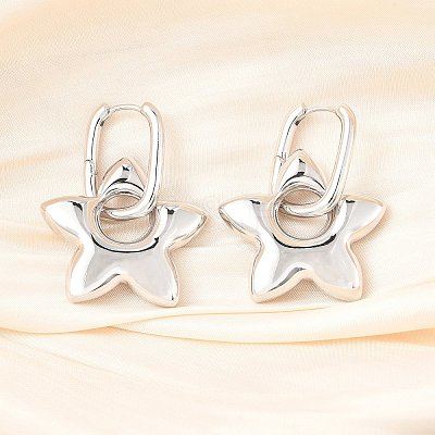 Star Brass Hoop Earrings for Women EJEW-U057-06C-02P-1