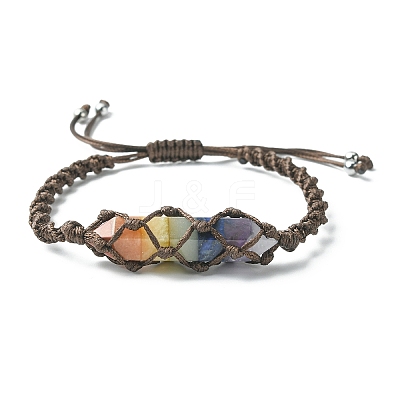 Chakra Theme Bullet Natural Mixed Gemstone Braided Bead Bracelet BJEW-TA00315-1