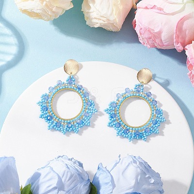 Glass Seed Bead Woven Stud Earrings EJEW-MZ00597-03-1