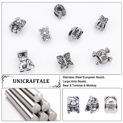 8Pcs 8 Style 304 Stainless Steel European Beads STAS-UN0040-31-1