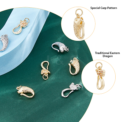 12Pcs 4 Styles Rack Plating Brass Hook Clasps KK-FH0005-43-1