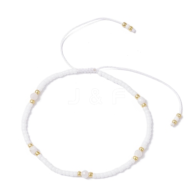 Natural Rainbow Moonstone & Seed Glass Beaded Braided Bead Bracelets BJEW-JB12605-05-1