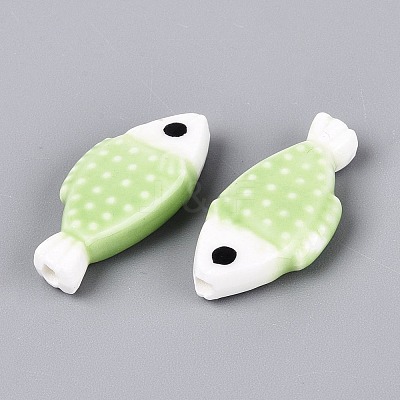 Hand Painted Fish Shaped Porcelain Beads PORC-N013-06A-1