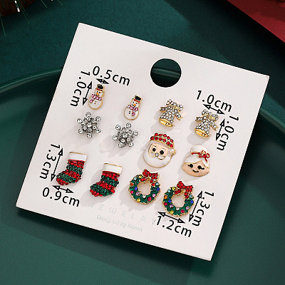 6 Pairs Christmas Theme Alloy Enamel Stud Earrings FS-WG7AF48-30-1