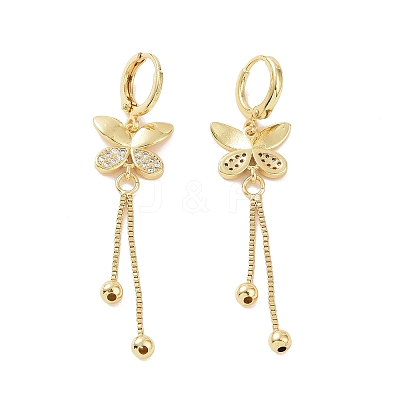 Clear Cubic Zirconia Butterfly Dangle Hoop Earrings EJEW-P224-09G-1