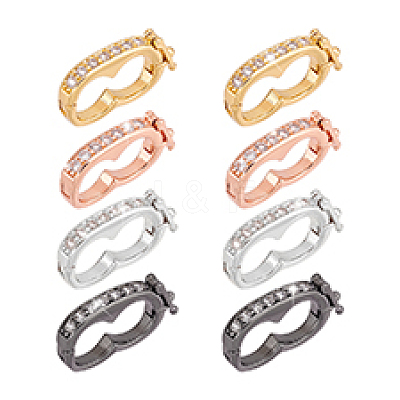 8Pcs 4 Colors Rack Plating Brass Micro Pave Cubic Zirconia Twister Clasps ZIRC-PH0001-45-1