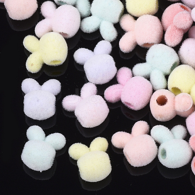 Flocky Acrylic Bunny Beads OACR-T005-23-1