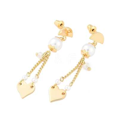 Brass ABS Plastic Pearl Dangle Stud Earrings EJEW-U040-16G-1