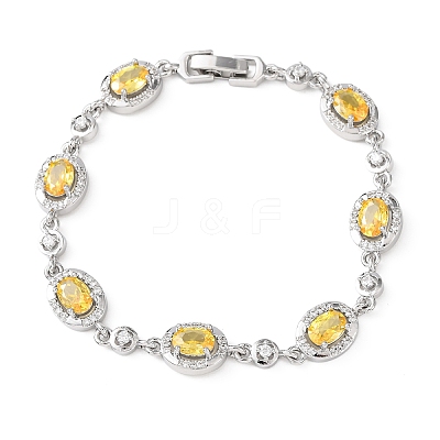 Oval Brass Micro Pave Cubic Zirconia Link Chain Bracelets for Women BJEW-D387-04P-04-1