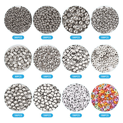 1550Pcs 12 Style Plating ABS & CCB Plastic Beads FIND-TA0002-43-1