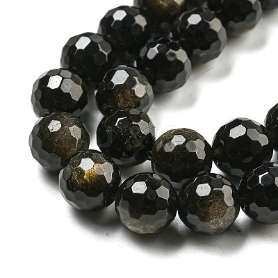 Natural Golden Sheen Obsidian Beads Strands G-E571-A01-02-1