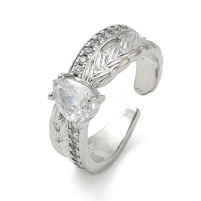 Brass Micro Pave Cubic Zirconia Cuff Open Rings RJEW-C163-09P-1