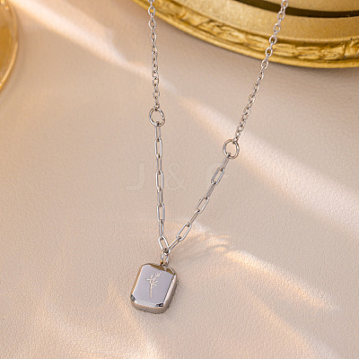 201 Stainless Steel Engraved Flower Rectangle Pendant Necklaces for Women WG2AA63-02-1