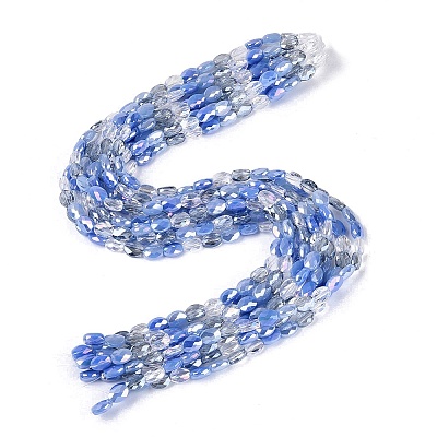 Electroplate Imitation Jade & Opaque & Transparent Glass Beads Strands EGLA-Q135-6x8MM-01G-1