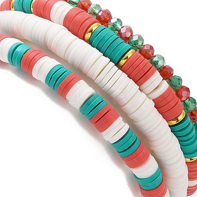 4Pcs 4 Style Polymer Clay Heishi Surfer Stretch Bracelets Set X1-BJEW-TA00261-1