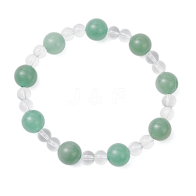 Natural Green Aventurine & Synthetic Quartz Crystal Round Beaded Stretch Bracelets BJEW-JB12246-03-1