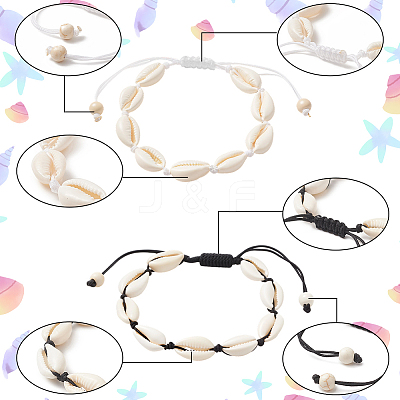 4Pcs 2 Colors Natural Shell & Synthetic Turquoise Braided Bead Bracelet for Women BJEW-PA0001-01-1