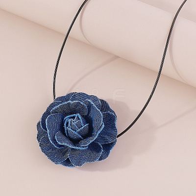 Denim Rose Flower Lace-up Choker Necklaces for Women FS-WG56290-01-1