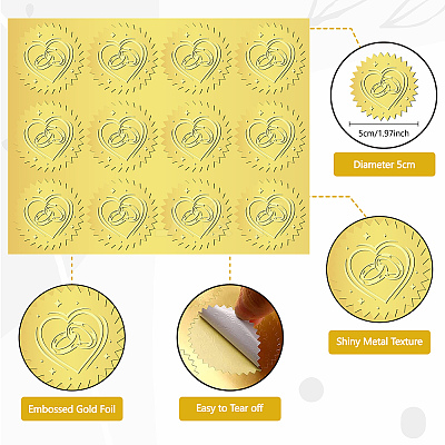 12 Sheets Self Adhesive Gold Foil Embossed Stickers DIY-WH0451-021-1