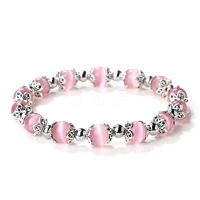 Pink Cat Eye Round Beaded Stretch Bracelets for Women JT2459-16-1