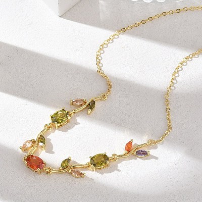Brass Pave Cubic Zirconia Rose Flower Link Cable Chain Necklaces for Women NJEW-C121-05B-05G-1