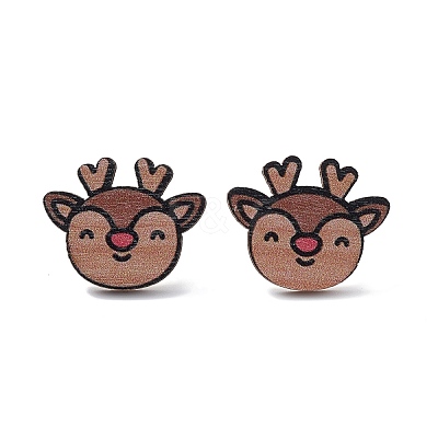 Christmas Printed Wooden Stud Earrings LS-EJEW-D046-06-1