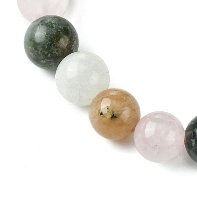 Natural Rose Quartz & Rainbow Moonstone & Sunstone & African Bloodstone Round Beaded Stretch Bracelets BJEW-JB10910-03-1