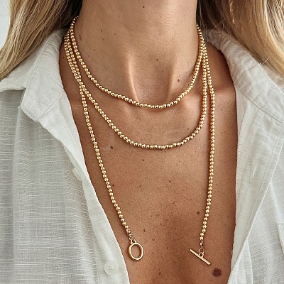 CCB Plastic Round Beaded Multilayer Lariat Necklaces with Alloy OT Clasps for Women WGD6FEE-01-1