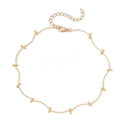 Brass Curved Bar Link Chains with Round Ball Charms Anklets for Women AJEW-AN00713-1