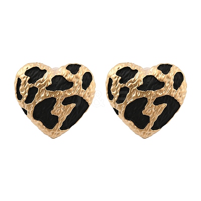 Leopard Print Brass Enamel Stud Earrings for Women EJEW-U055-15C-G-1