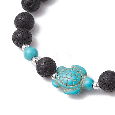 Synthetic Turquoise and Natural Lava Rock Beads Stretch Bracelets for Men Women BJEW-JB11824-01-1