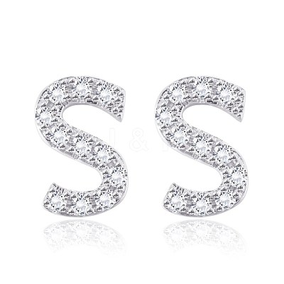 Brass Cubic Zirconia Stud Earrings EJEW-BB35118-S-1